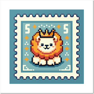 Lion postage stamp | 2 | Pixel art | Posters and Art